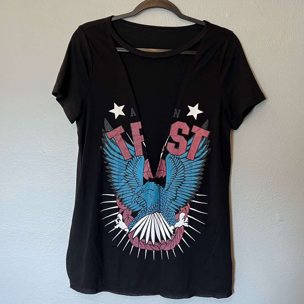Eagle and Stars Mesh Cut Out Graphic Tee